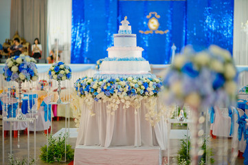 beautiful wedding cake  / white cake wedding decoration. love couple