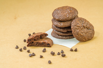 dark chocolate brownie cookies. (selective focus)