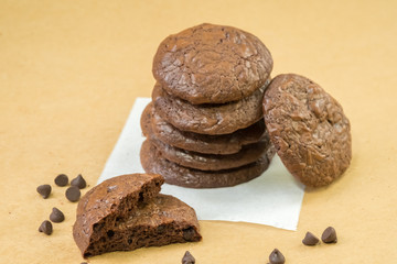 dark chocolate brownie cookies. (selective focus)