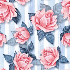 Floral seamless pattern 27. Watercolor background with beautiful roses