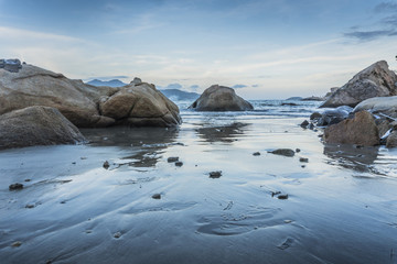 beautiful evening beach sea, Vietnam, Nha Trang, garden stones