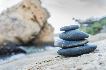 Zen stones, background ocean for the perfect meditation