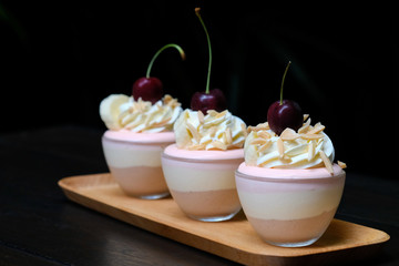 Close up Banana Split Chocolate Bavarian.(selective focus)