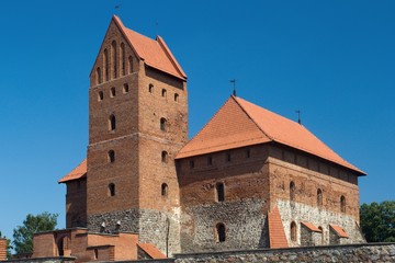 Fototapeta na wymiar Medieval Trakai castle built on an island of Lake Galve, near Vilnius. One of the most popular touristic destinations in Lithuania.