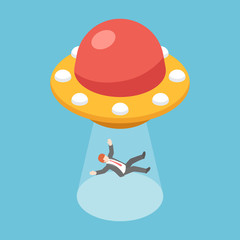 Isometric businessman abducted by ufo