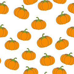 Big pumpkin Flat Vector Seamless Pattern on White