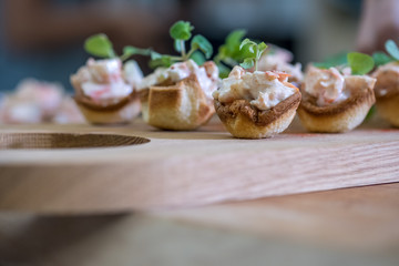 Close up Mini Prawn Tartlets. (selective focus)