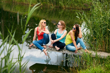 three girls having fun outdoors