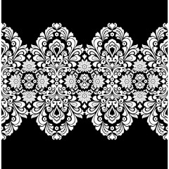 Seamless black background with white pattern in baroque style. Vector retro illustration. Ideal for printing on fabric or paper.