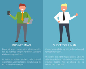 Successful Businessman Set of Posters on Blue