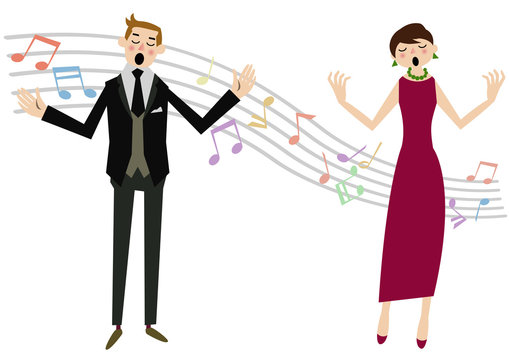 singing couple with musical notes clip art preview
