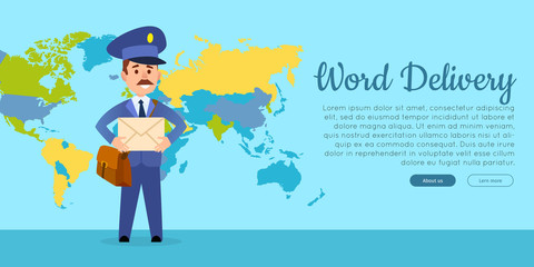 World Delivery Vector Web Banner with Postman