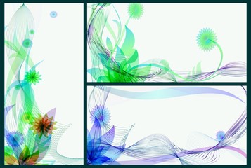 Set of banners with abstract flowers isolated on a dark background.