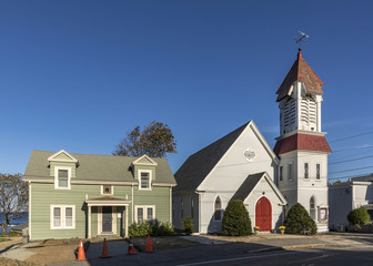 church and old vintage house in Rockport