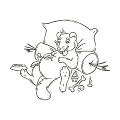 Yellow dog for New Year 2018, cute symbol of horoscope. Cute puppy in cartoon doodle style.