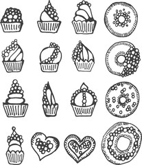 Set of vector doodle sweets