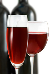 bottle and wineglass with wine close-up