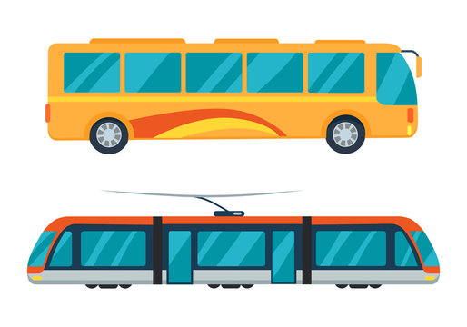 City Bus and Electric Tram Vector Illustration