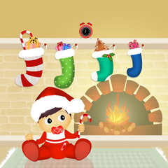 Christmas socks on the fireplace