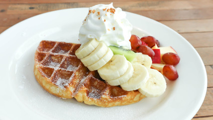 waffle with ice cream and fruit