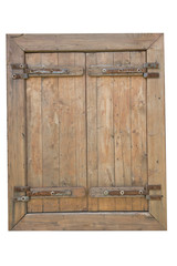 A rustic wooden window is a white background