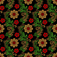Floral seamless pattern in traditional russian style. Khokhloma painting. Vector Illustration