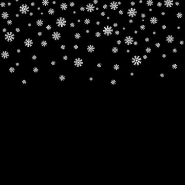 Christmas winter black background with Christmas falling snowflakes. White elegant snowfall Christmas background. Happy New Year card design for holiday, winter Xmas decoration Vector illustration