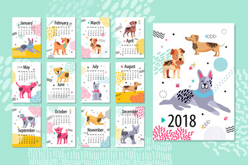 Calendar Sample 2018 Animal Vector Illustration