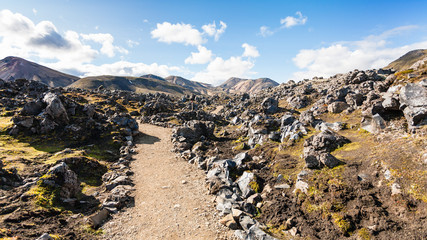 way at Laugahraun volcanic lava field in Iceland