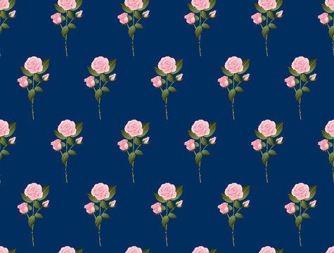 Fototapeta Pink Rose Bouquet on Indigo Blue Background
