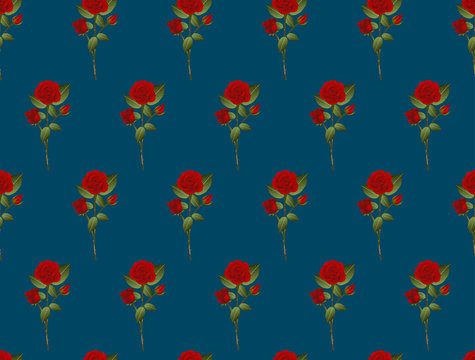 Fototapeta Red Rose Bouquet on Indigo Blue Background