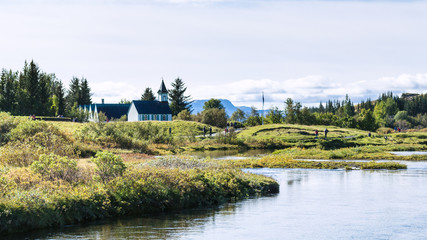 Thingvallakirkja near Oxara river in Thingvellir