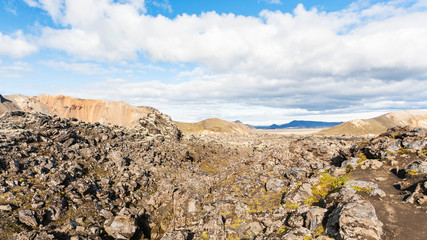 landscape of Laugahraun lava field in Iceland