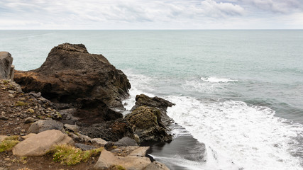 Atlantic ocean beach near Vik village in Iceland