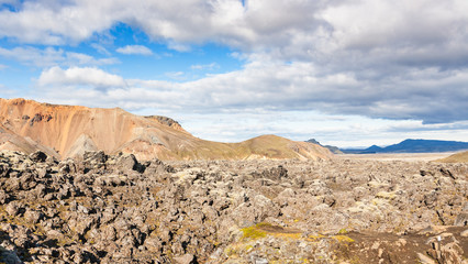panorama of Laugahraun lava field in Iceland