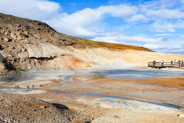 observation deck and mud pot in Krysuvik, Iceland
