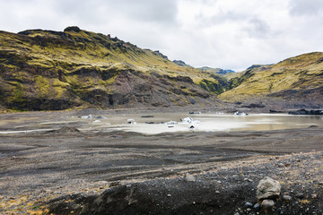 melting snow in bed of Solheimajokull glacier