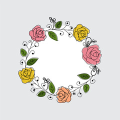 Doodle floral design decorated flowers and space for your text.