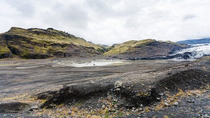 Fototapeta premium panorama of Solheimajokull glacier valley