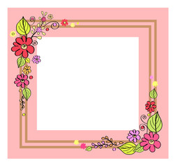 Pink Frame with Flowers on Vector Illustration