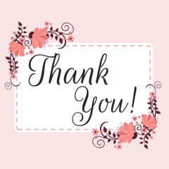 Beautiful flowers decorated label with text Thank You.