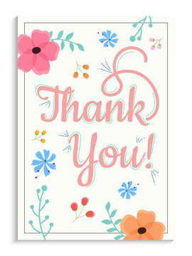 Thank You Greeting Card Design with Colorful Flowers.