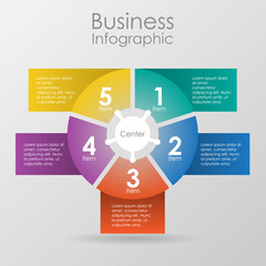Infographic design for use in marketing for the layout of the workflow, presentation, diagram, annual report. A circular, cyclic business concept with 5 options, steps or processes.