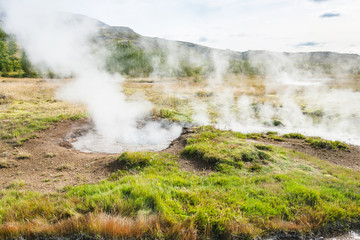 Fototapeta na wymiar geyser pool in Haukadalur in Iceland in autumn