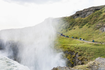 water spray from Gullfoss waterfall in canyon
