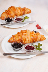 Close up of tasty croissants on the table