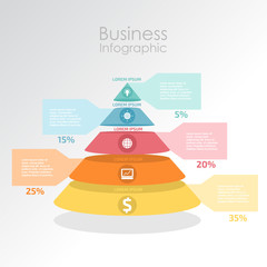 Pyramid, triangle infographic template with five elements.