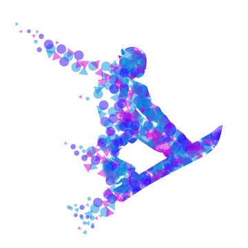 Silhouette of a racing snowboarder in a jump.