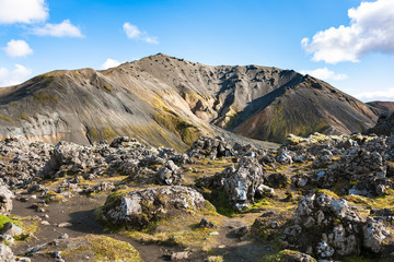 Fototapeta na wymiar volcano and at Laugahraun lava field in Iceland