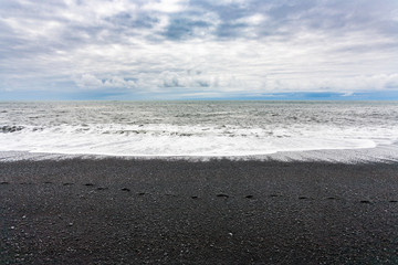 waves on Reynisfjara black Beach in Iceland